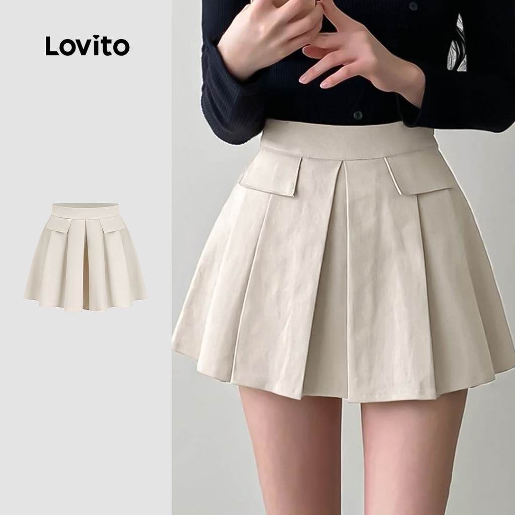 Lovito Saias Casuais Bolso Falso Zíper Primavera/verão Cáqui Saias Femininas L183ED017