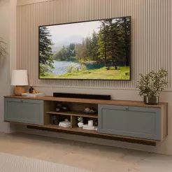 Rack Suspenso para TV até 80 Polegadas 218 cm 2 Portas Rustic/Cinza Vik Madesa