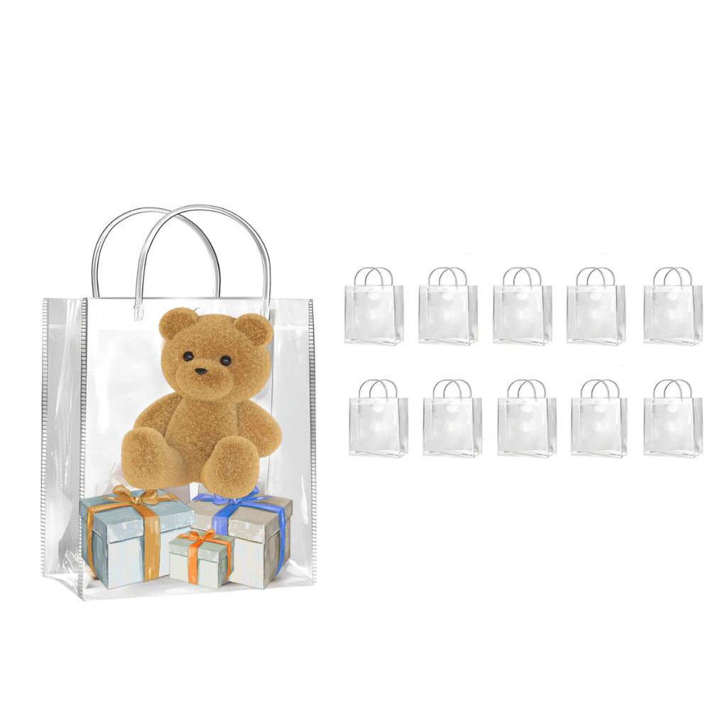 Conjunto com 10/20/30 Sacolas para Presentes  Transparente Reutilizável PVC Fecho em Botão