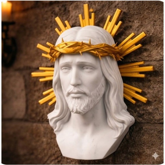 Escultura de Jesus Cristo Imagem Sacra Religiosa para Parede e Mesa Busto Estátua Deus Amém Presente