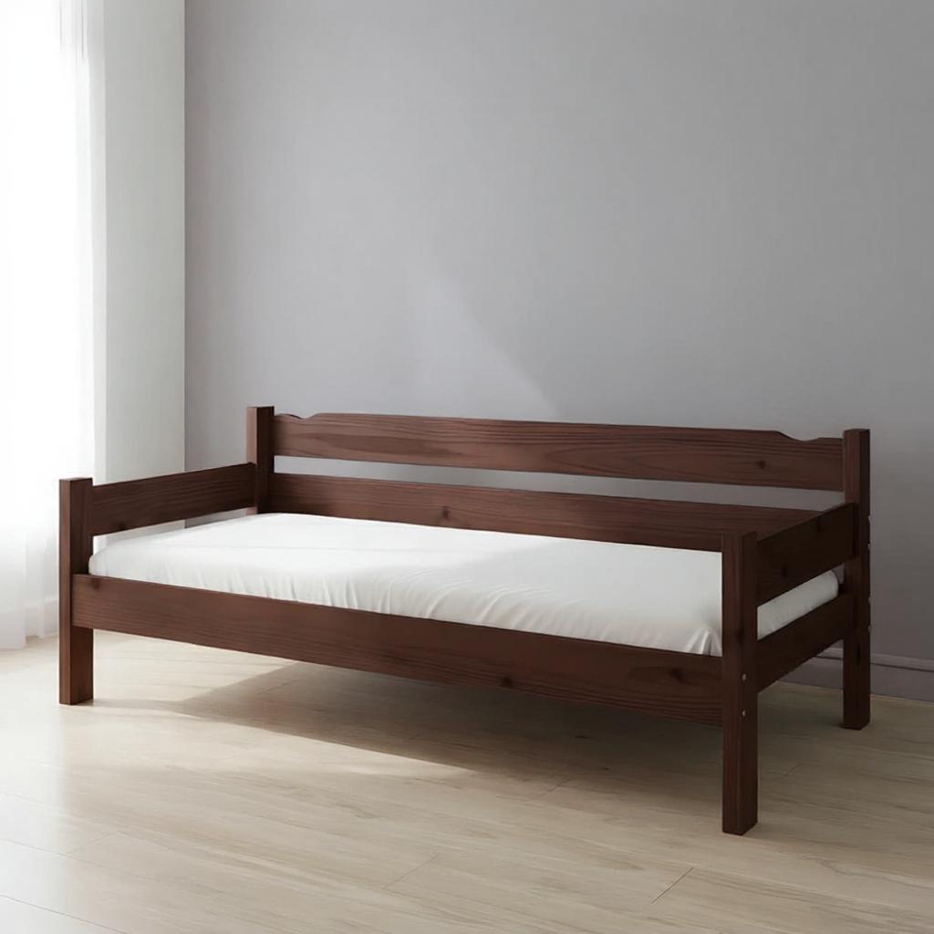 Sofá Cama Solteiro de Madeira Maciça com Colchão Castanho