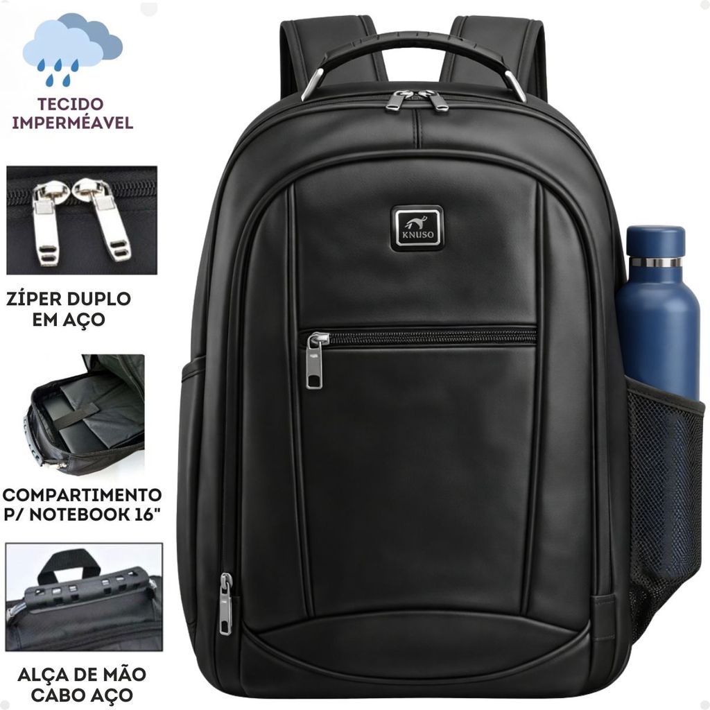 Mochila Grande Alça Reforçada Impermeável Faculdade Trabalho Preto Impermeável Resistente