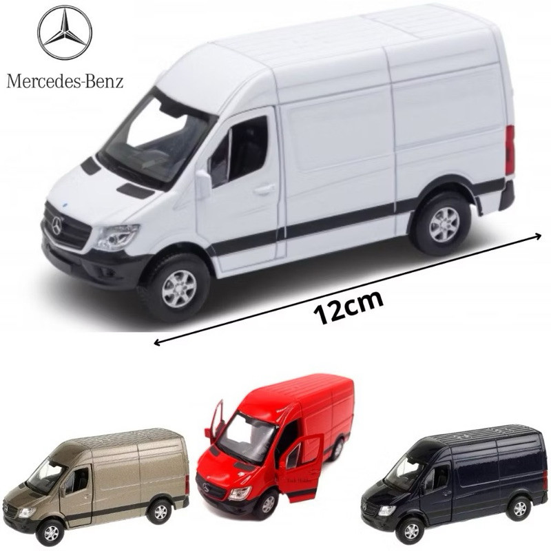 Miniatura Carrinho Mercedes-Benz Sprinter Van Ferro a Fricção 12cm Welly 1/34