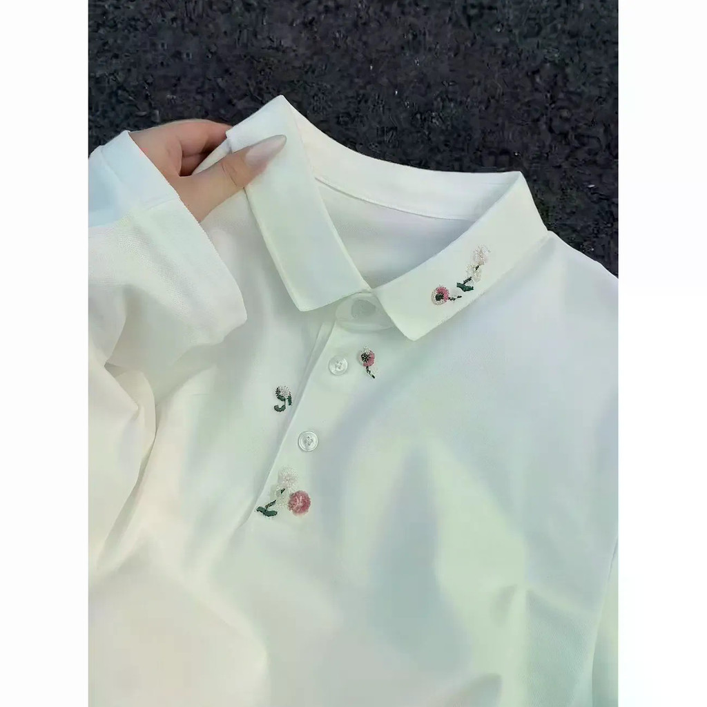 Camisa polo bordada de manga curta masculina preto Floral verão Premium Formal ombro lapela camisa plol masculina estilo