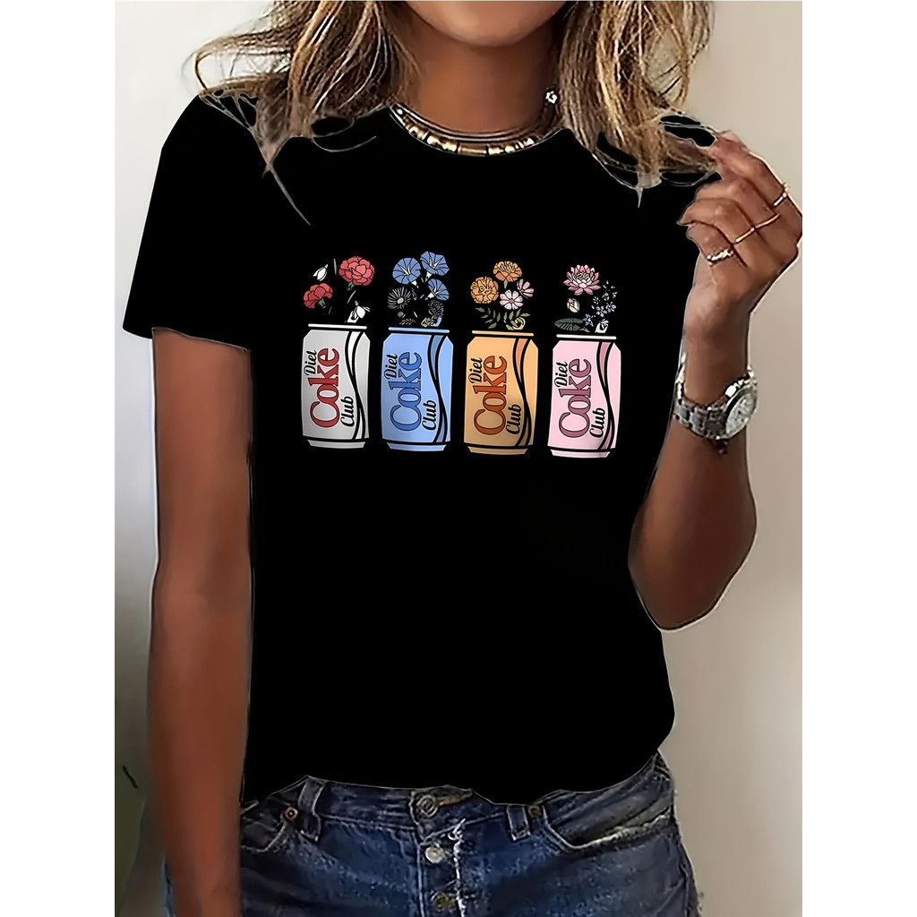 Camiseta Gráfico Bebida Vintage Feminino Colorido Respirável Umidade - Wicking Estilosa Confortável Linda Casual Verão