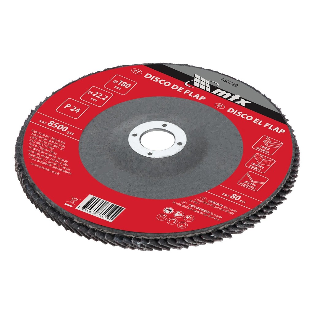 Disco Flap MTX Grão 24 180 x 22,2MM 1 Peça