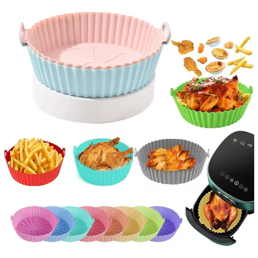 Kit 6 Formas De Silicone Airfryer Redondo Reutilizável Forno