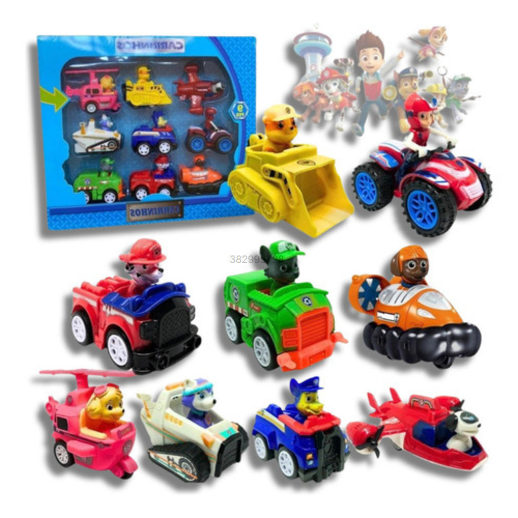 Canina Brinquedo Patrulha Kit 9 Carrinho Fricção Marshall Rocky Zuma Ryder Chase Rubble Skye Everest