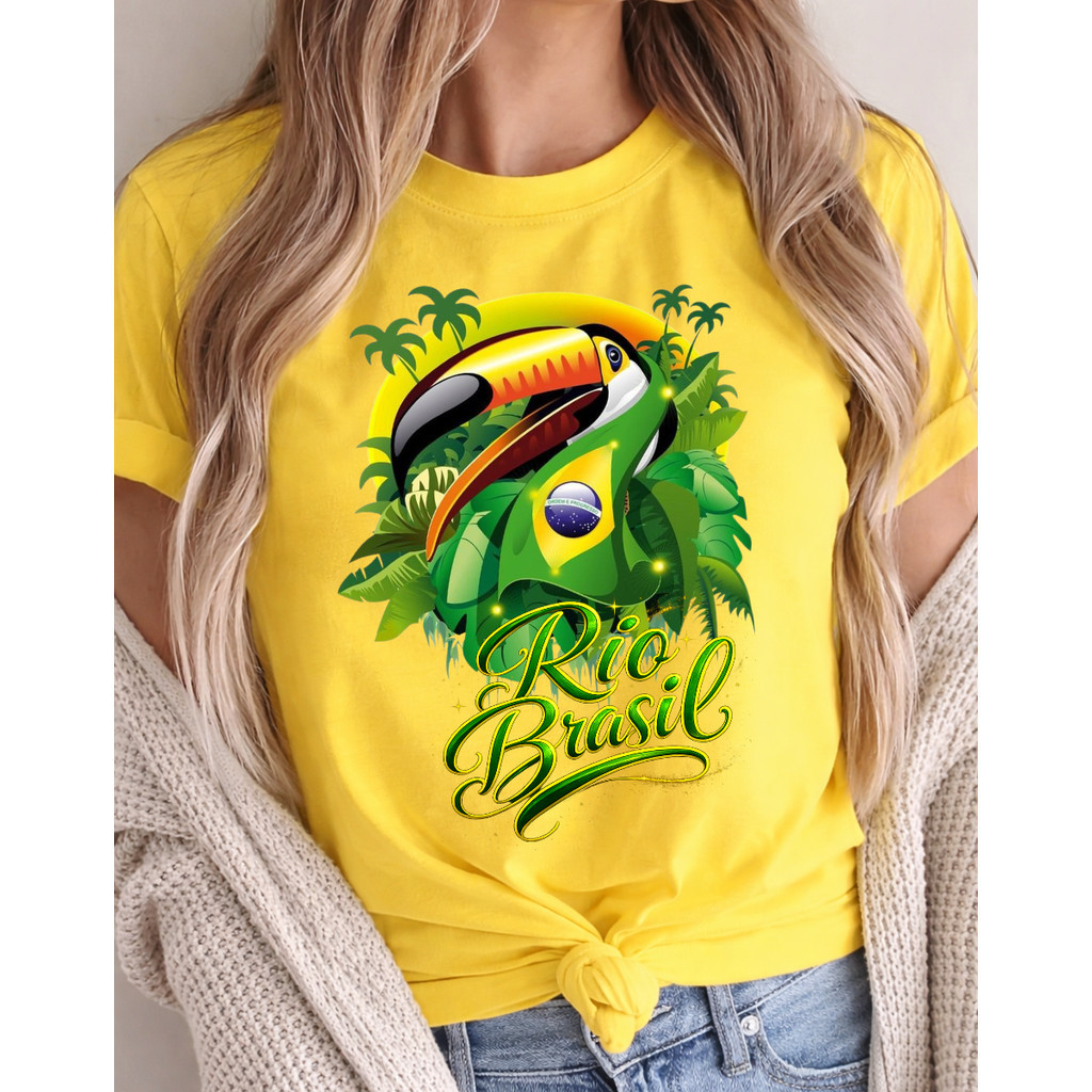 Camiseta Camisa Blusa Futebol T-shirt 100%Algodão Copa do Mundo Brasil Rio  Tucano