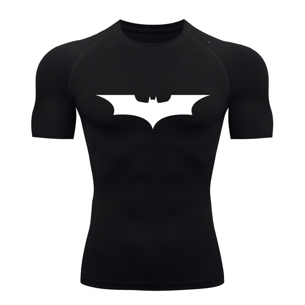 Camisa Compressão Proteção Uv 50+ Estampada Tecido Gelado Segunda Pele Manga Curta Símbolo Batman Academia Rash Guard