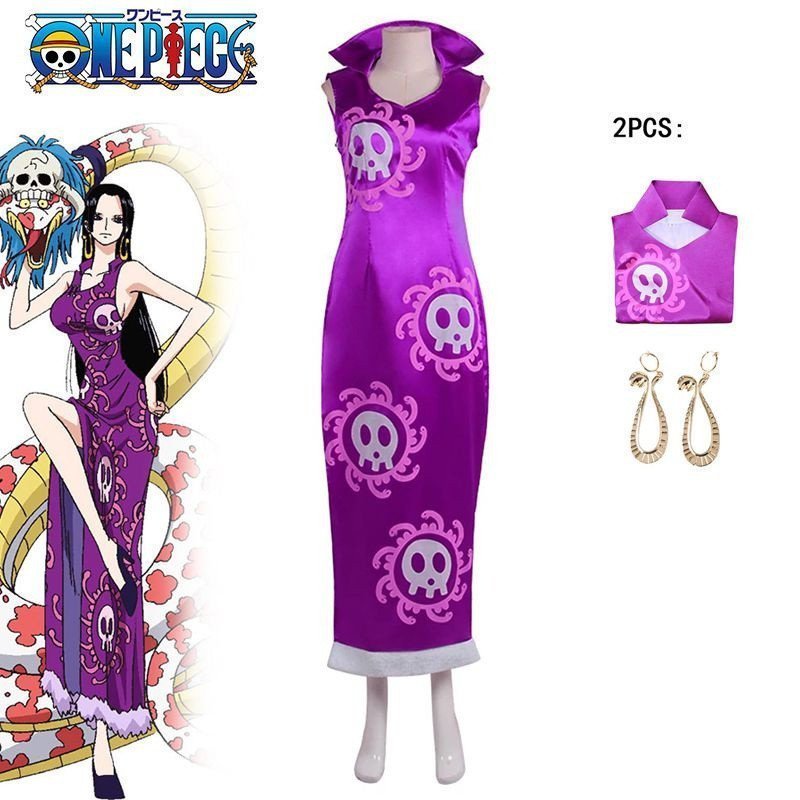 Fantasia de Cosplay da Boa Hancock do Anime ONE PIECE, Vestido Roxo para Mulheres e Meninas, Traje Elegante para Festas