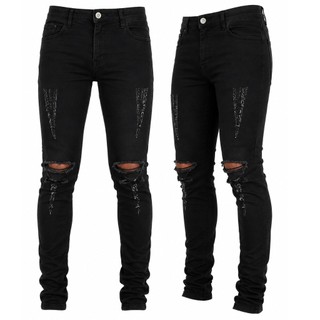 Calça Masculina Jeans Slim Preta Rasgada | Skinny Estilo Jogador | Moda Masculina