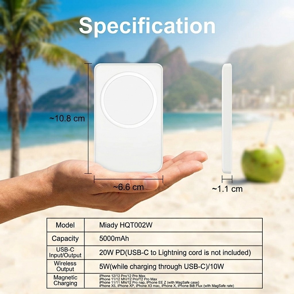 Carregador Portátil por Indução Wireless 5000/10000mAh MagSafe iPhone Android Bateria