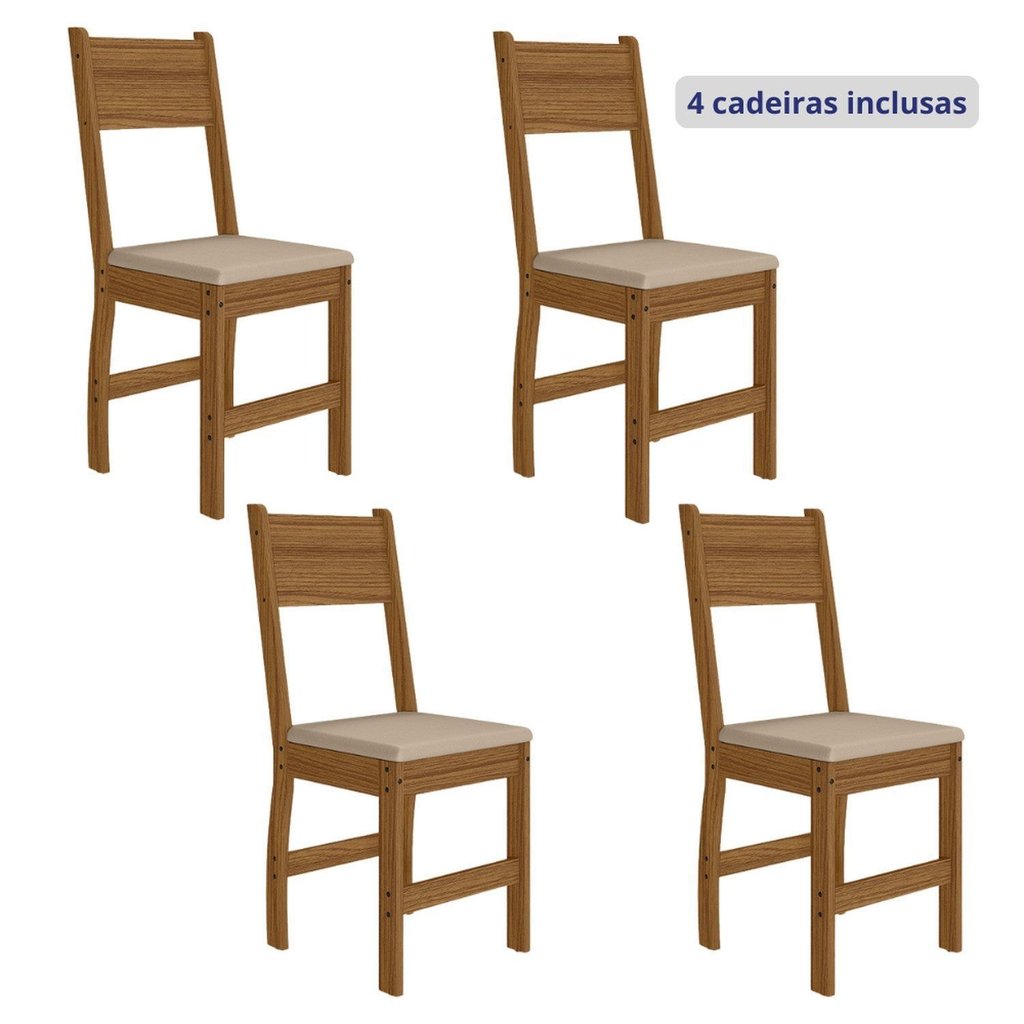 Kit 4 Cadeiras de Jantar MDF Milano Laranja/Carvalho/Savana Carvalho/Savana