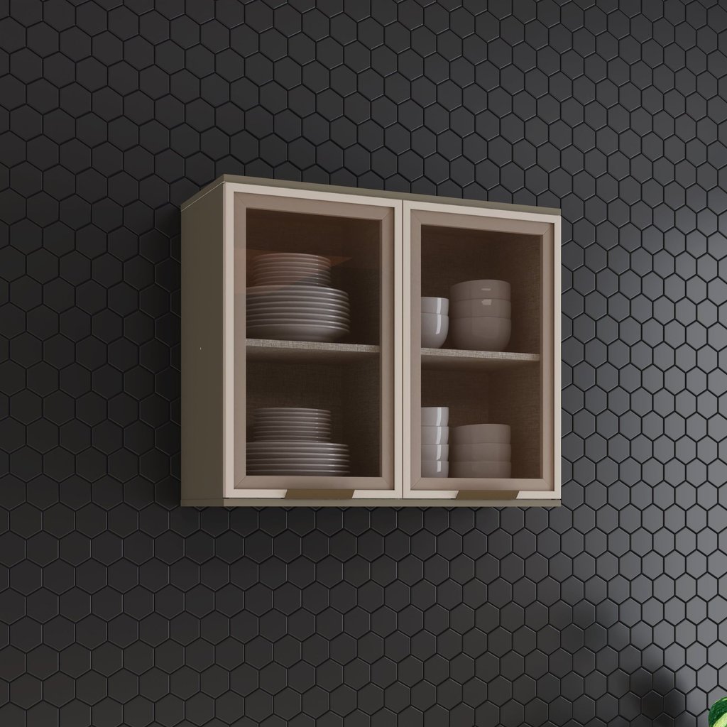 Armário Aéreo 2 Portas em Vidro 80cm Connect Cinza/Duna Duna