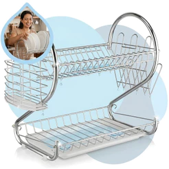 Escorredor de Louça Duplo Inox 2 Andares Porta Pratos Talheres Cozinha Moderno Resistente Shokki