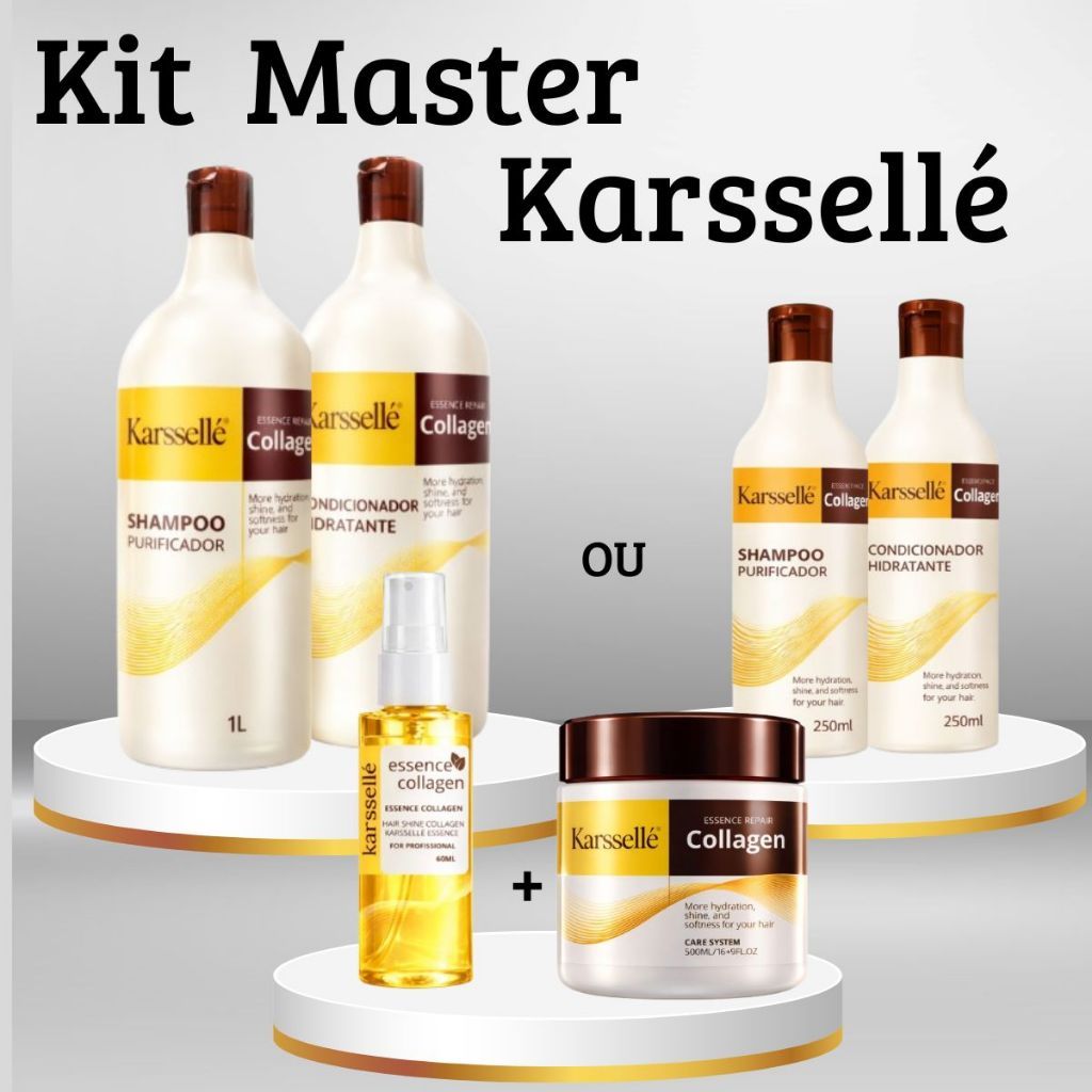 Kit Karssellé - Shampoo + Cond. 250ml OU 1Lt + Másc.Hidratação 500g + Óleo Reparador 60ml