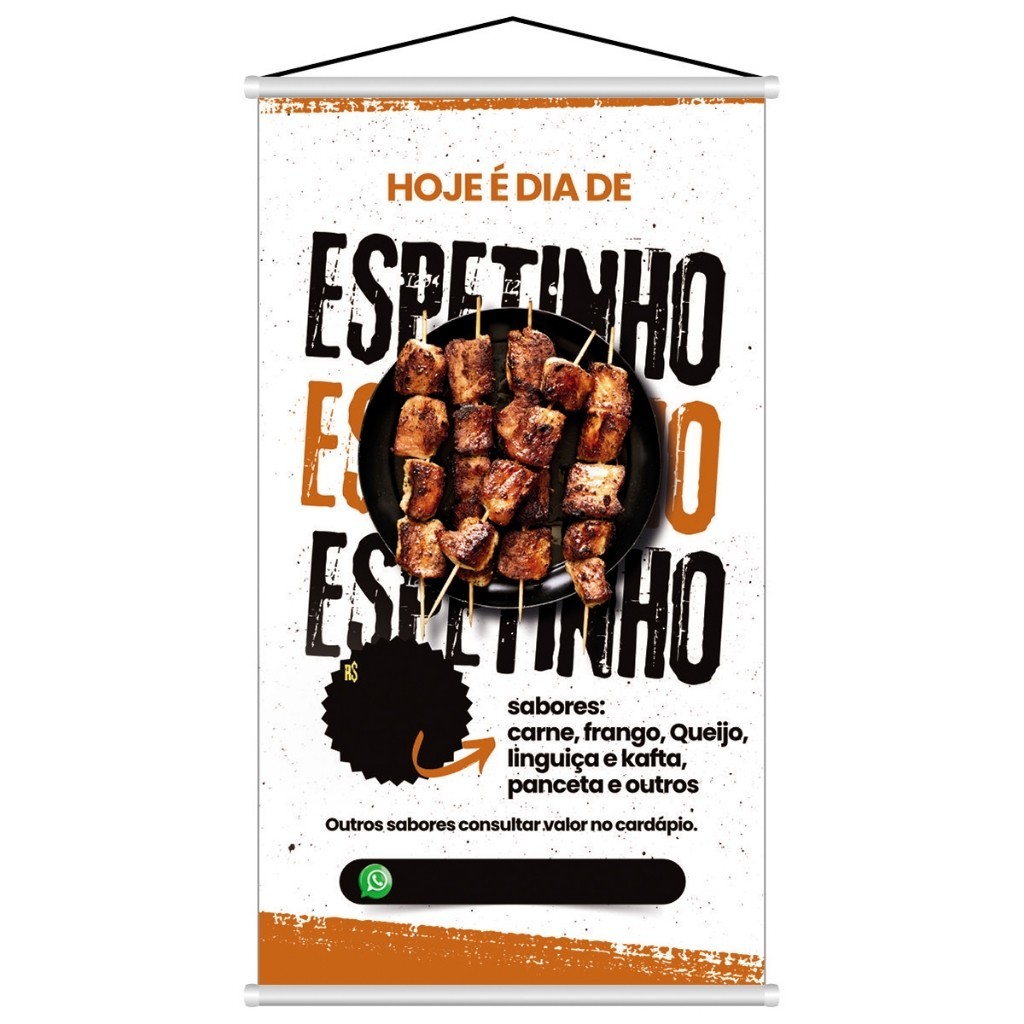 Banner Espetinho do Dia 55x100 cm Preço Editável e Sabores