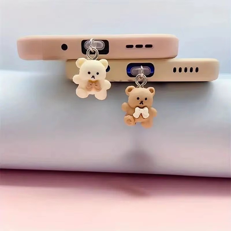 Tipo C Iphone Plug Ursinho Marrom Branco Protetor Poeira Pingente Celular Android Iphone Kindle Acessórios USB