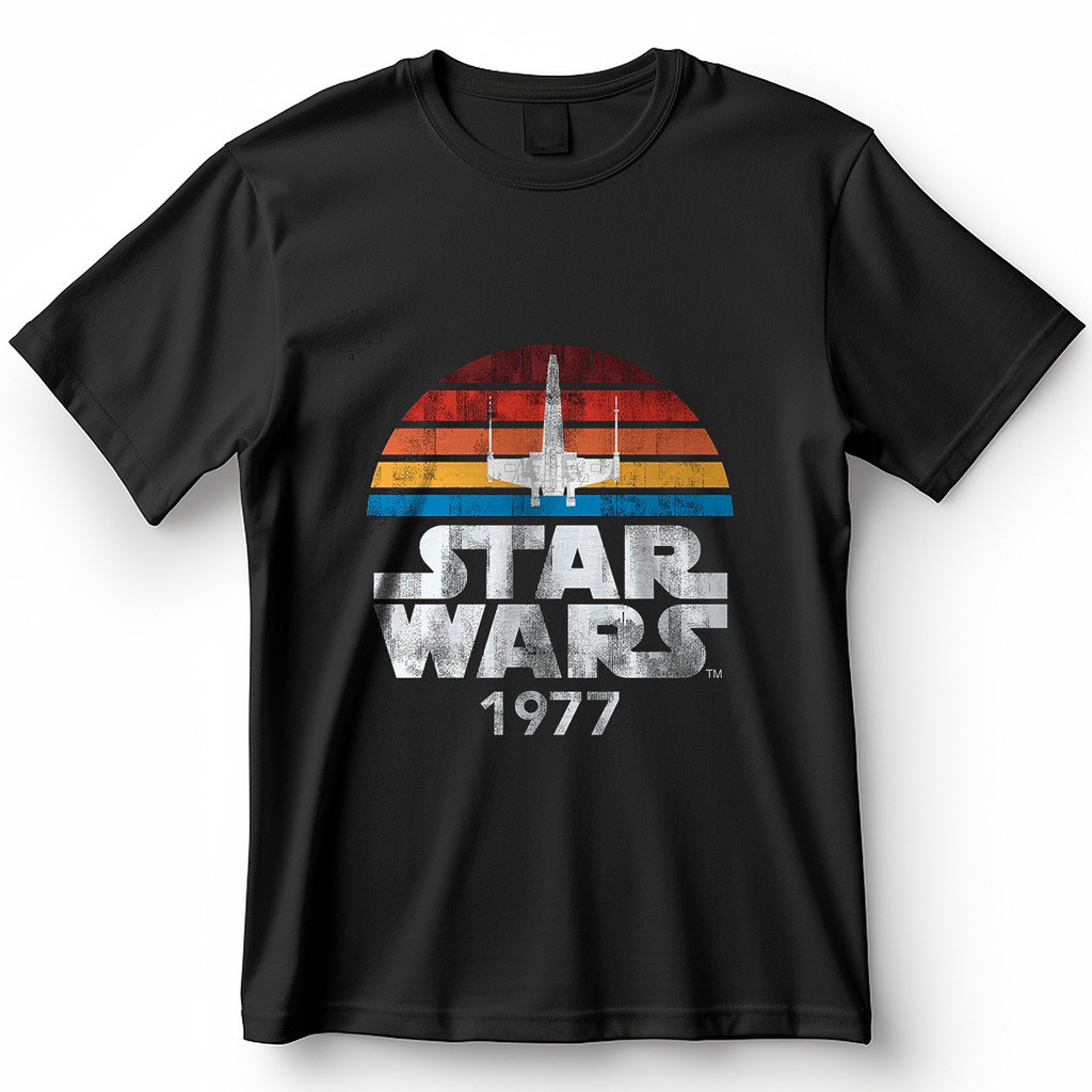 [Camiseta Vintage Masculina Algodão]HYP Camiseta Star Wars 1977 com Nave X-Wing em Estilo Retrô Blusa Camisa 100% Algodã