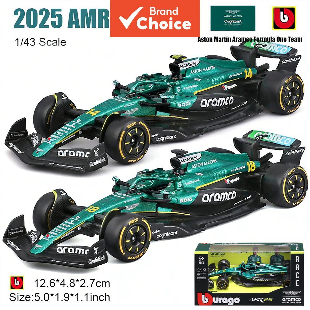  Bburago 1:43 F1 2025 Aston Martin AMR25 #14 Fernando Alonso #18 Lance Stroll Modelo de Carro de Liga Diecast Brinquedo