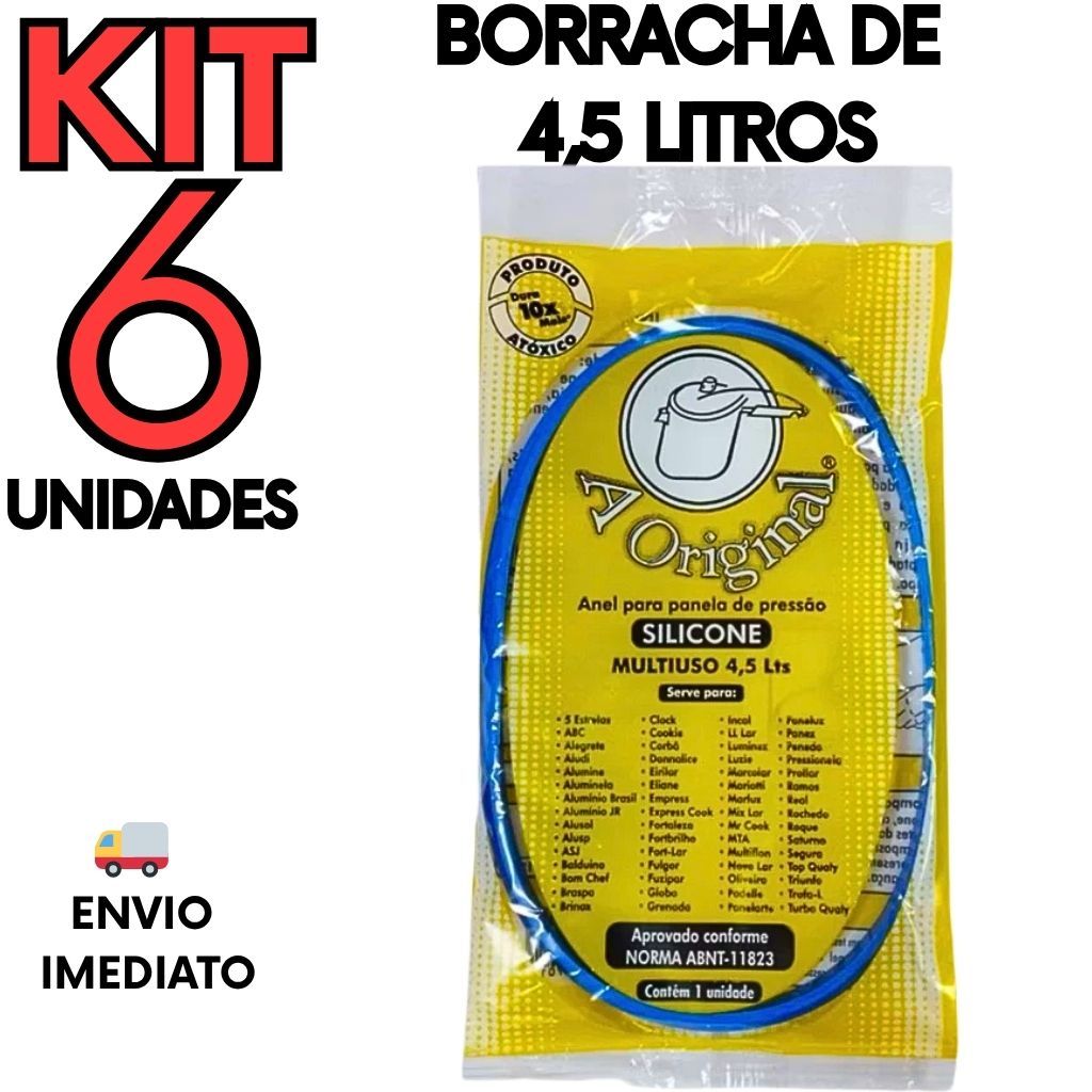 KIT 6 Borracha Panela de Pressão 4,5 Litros Silicone Universal – Reposição Vedação Envio Imediato