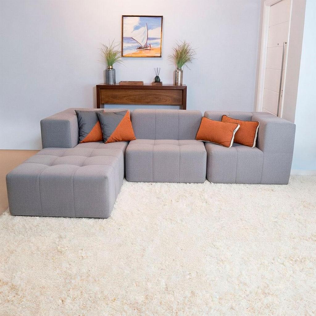 Imagem Sofá Modular Boucle 3 Lugares com 2 Braços e 1 Chaise para Sala Moderna Premium