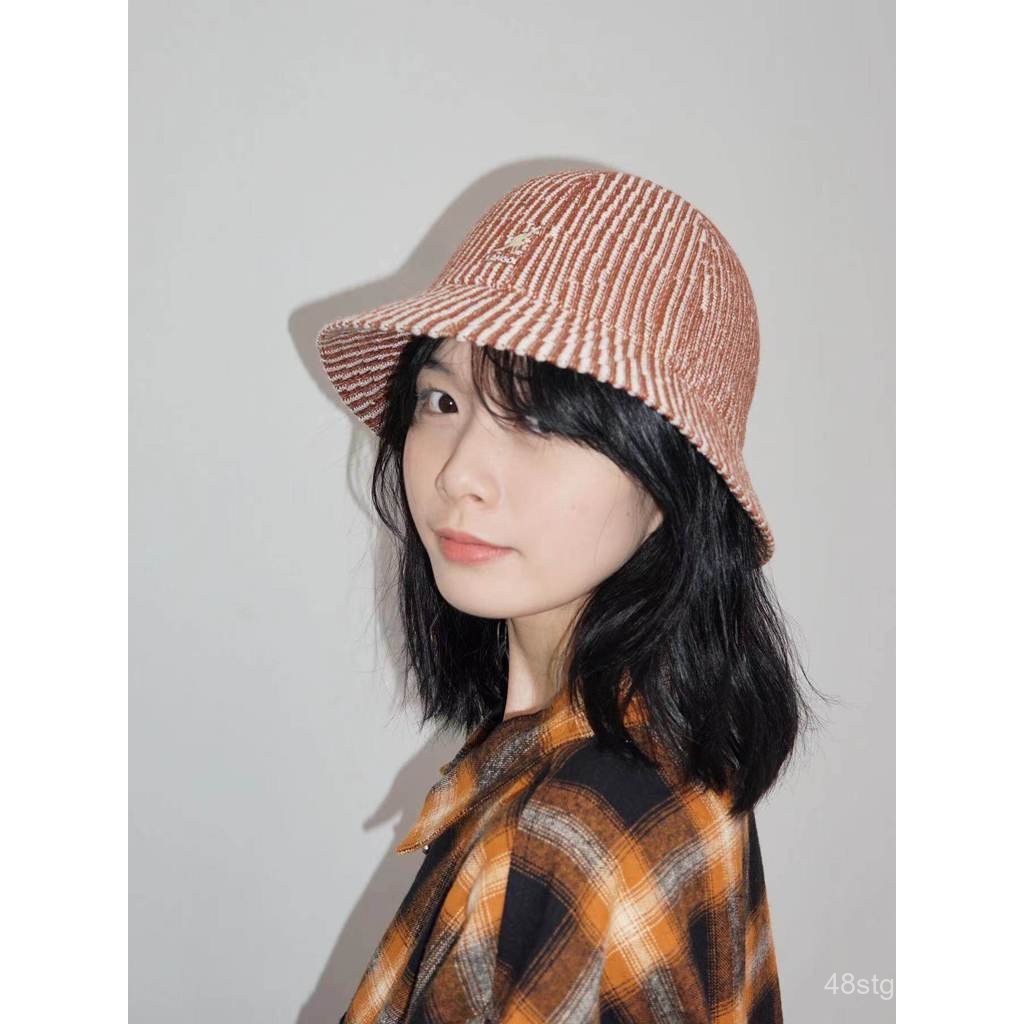 Chapéu de Pescador Kangol Contour Wave Casual New Wave Listrado com Topo Redondo para Homens e Mulheres