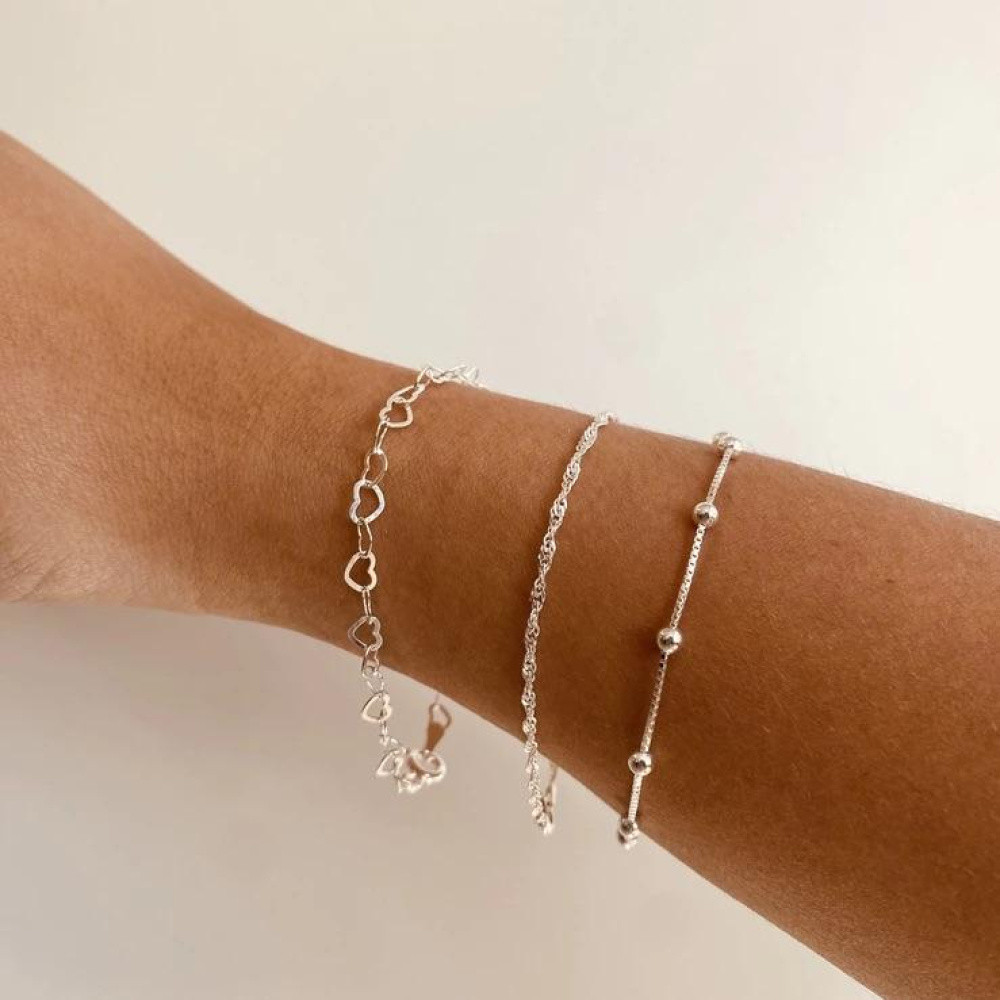 Kit 3 Pulseiras, Bolinha, Coração e Singapura Banhado  LABRILHO Joias  Banhado Ouro 18K Antialérgico