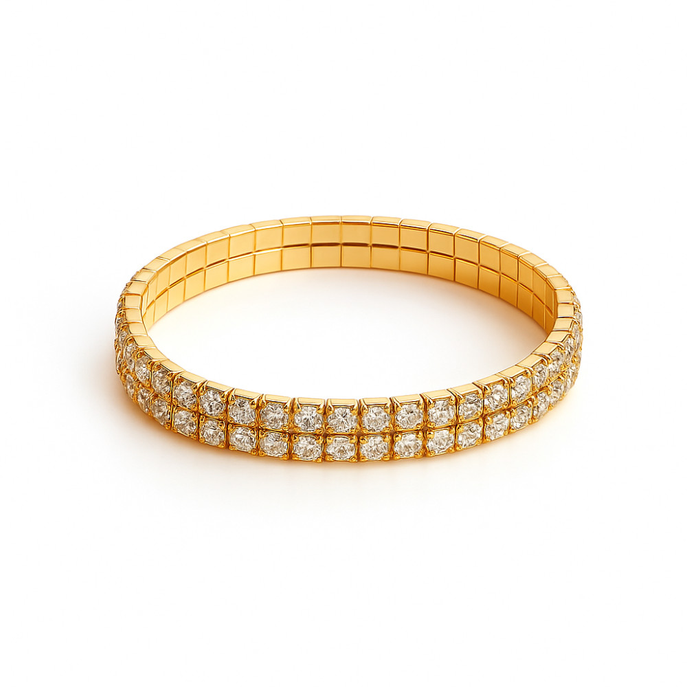 Pulseira Riviera Com Ajuste de Elástico Duas Fileiras Banhadoem Ouro 18K — LABRILHO Joias — Banhado Ouro 18K Antialérgic