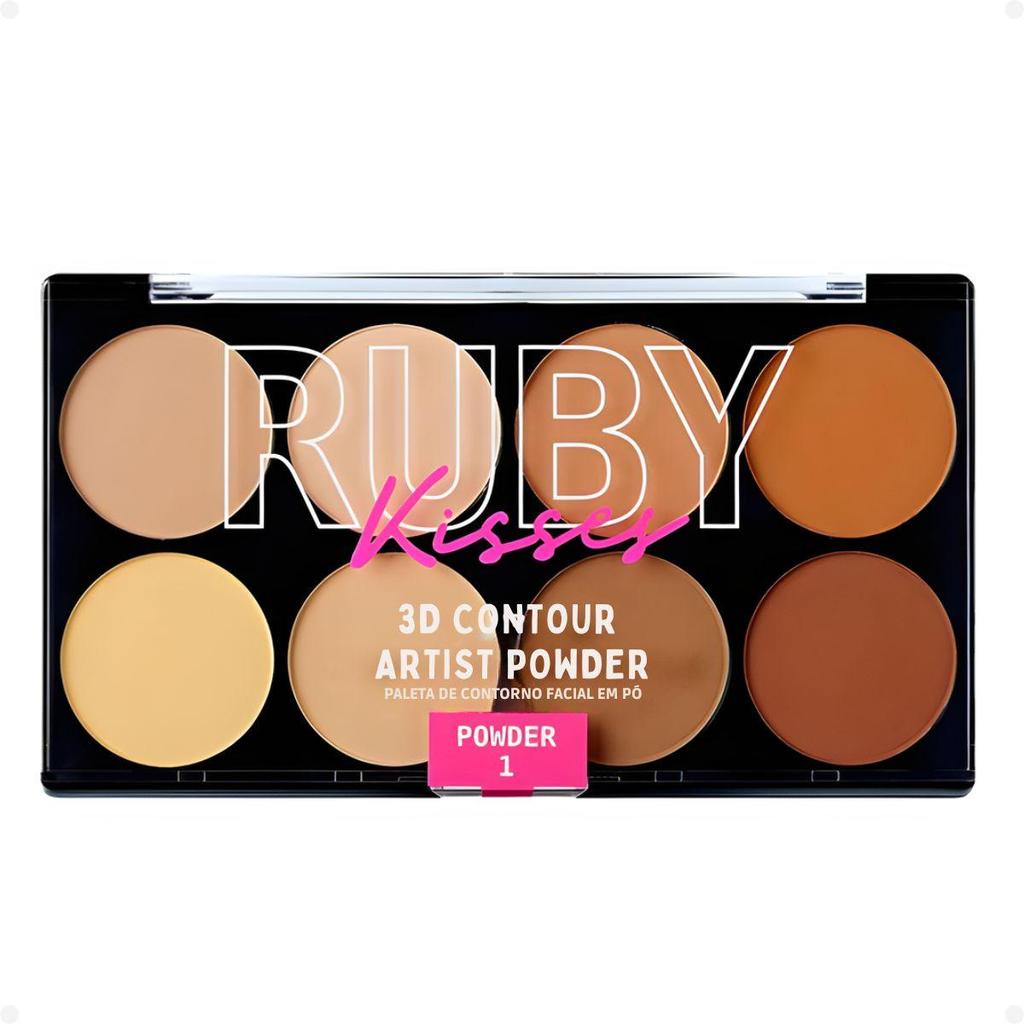 Paleta de Contorno Facial Em Pó Ruby Kisses 3D Contour Artist Powder 1 Light Medium