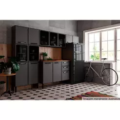 Cozinha Completa Estilo 4 Peças (2 Armários + 1 Balcão + 1 Paneleiro) C4P95 Cinza/Grafite - Bertolini