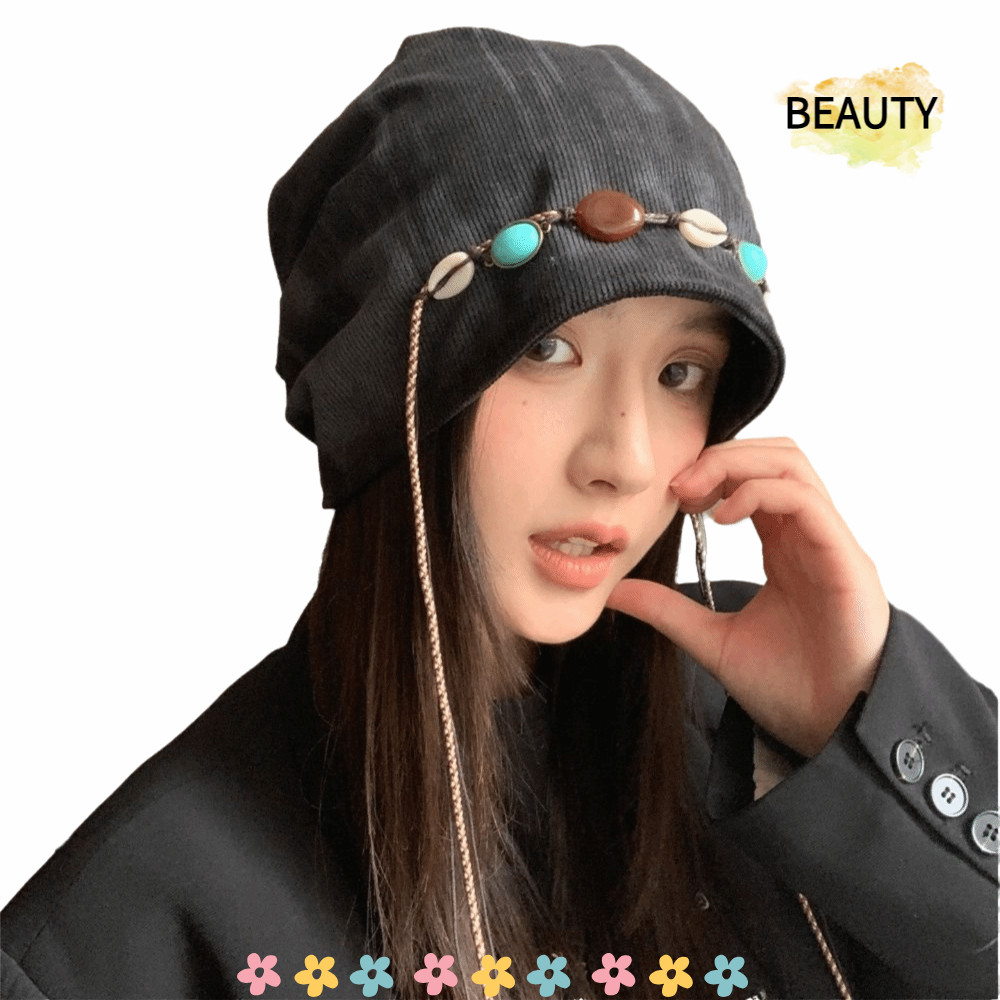 BEAUTYHOMEBR Boné Folgado , Chapéu Empilhado Com Miçangas Estilo Boêmio , Gorro Étnico De Poliéster
