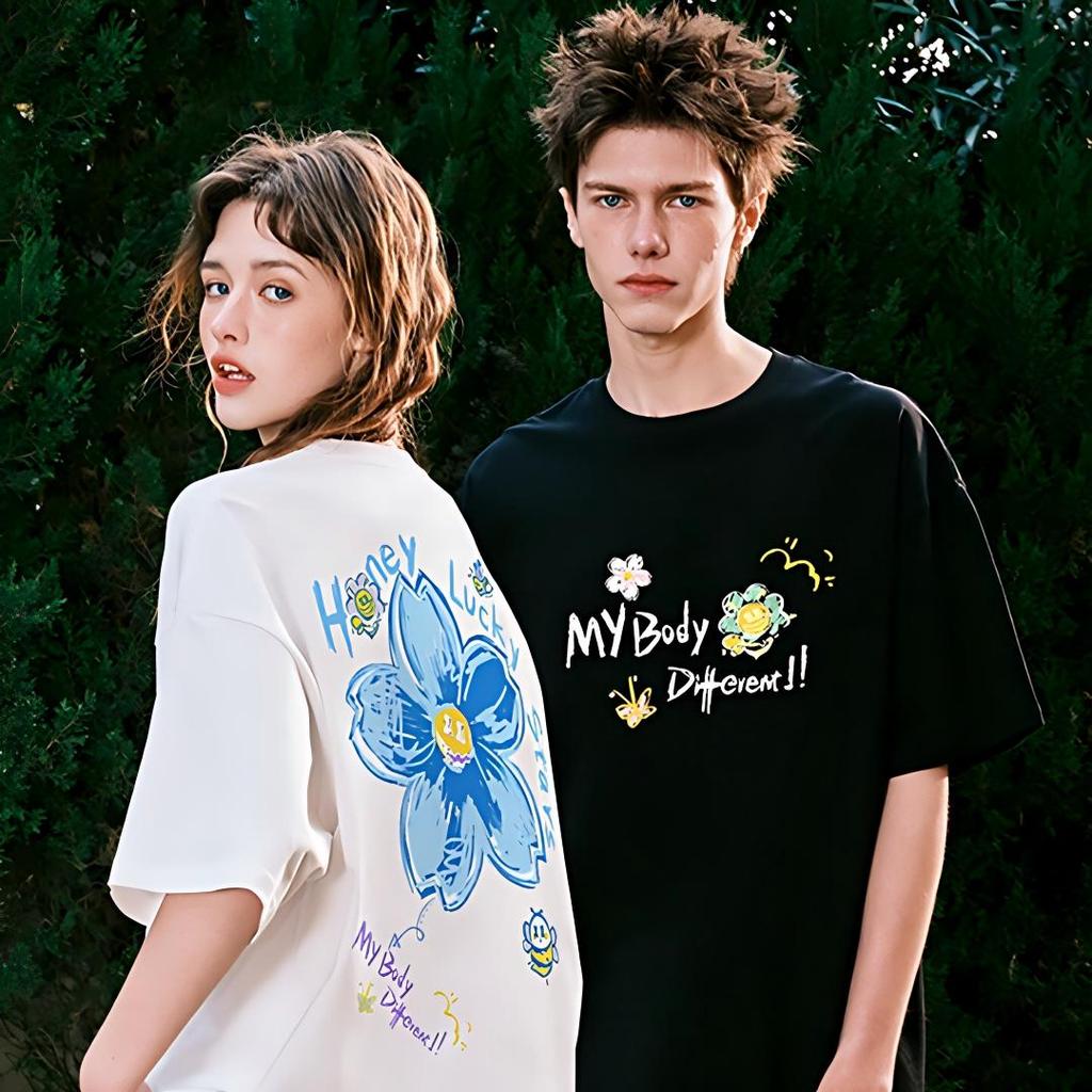 Camiseta Gráfica Harajuku Y2K Flower Bee , Estampa Kawaii Honey Lucky , Tamanho Estético Retrô