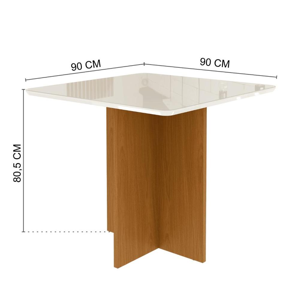 Mesa de Jantar Quadrada Tampo de Vidro Fidelitá Barcelona 90cm Freijó/Off-White