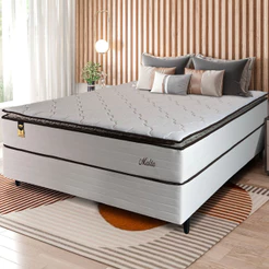 Cama Box Casal Hellen Malta Linho com Molas Ensacadas e Espuma D26