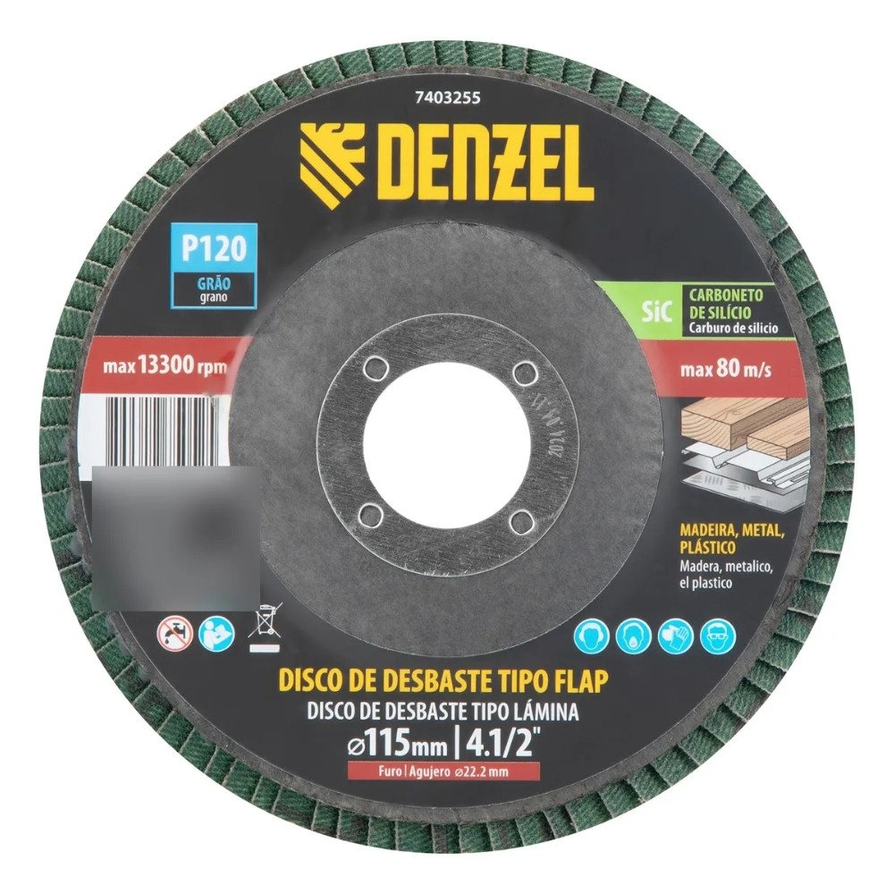 Disco Flap Desbaste Denzel SiC Grão 120 115x22,2mm 1 Peça