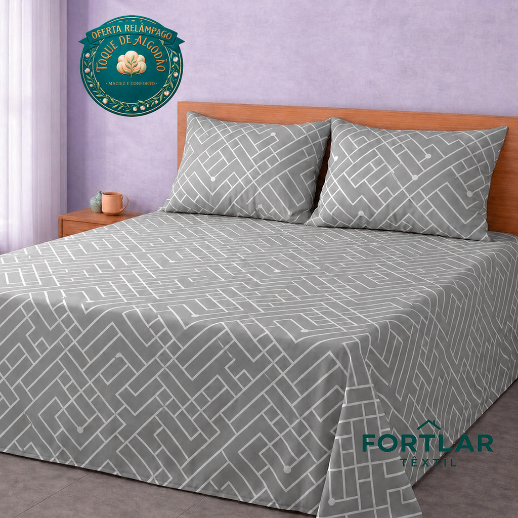 Kit 3 Pçs Lençol Casal Percal 500 Fios Linha Premium Luxo
