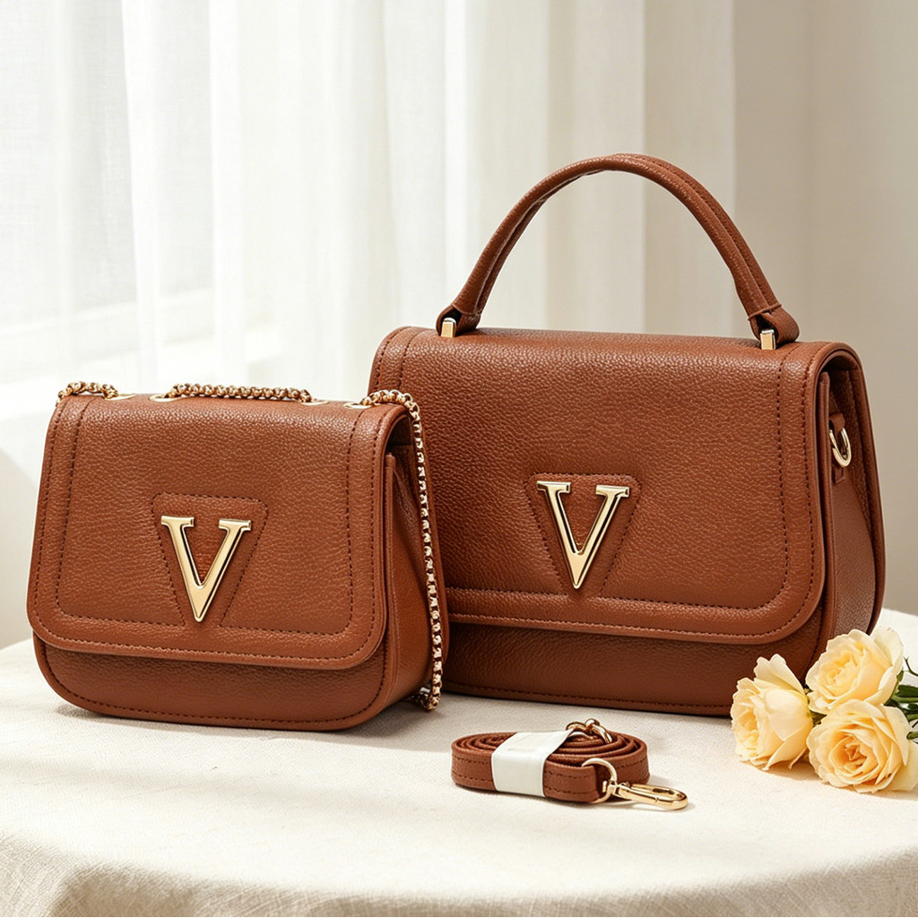 Kit Bolsa Feminina com Corrente e Alça Removível Bolsa de Couro Sintético Elegante para Mulheres