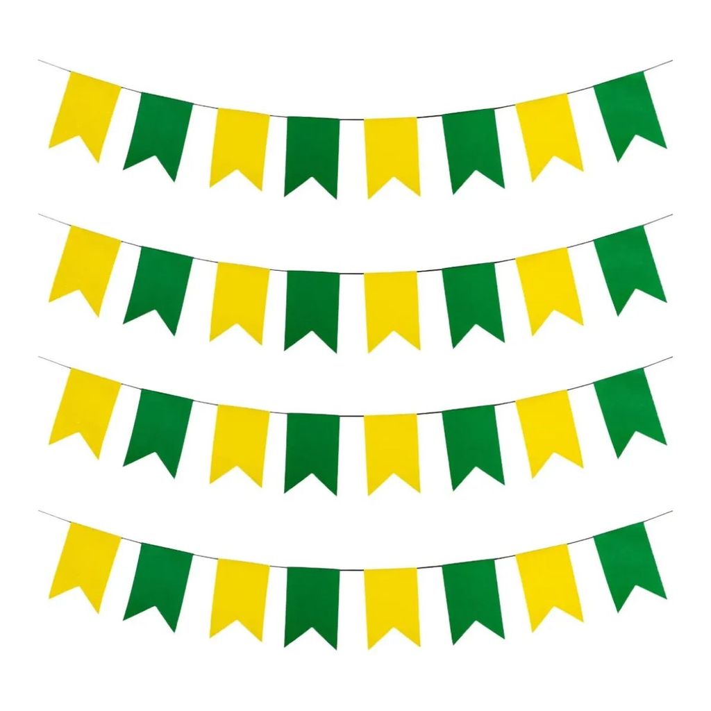 Kit 36 Bandeirinhas De Plástico 16x18cm Verde e Amarelo 20m