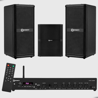 Kit Som Ambiente Taramps 2 Caixa de Som Acústica T 200 Amplificador Taramps THS 6000 e 1 Caixa de Som subwoofer T 1200