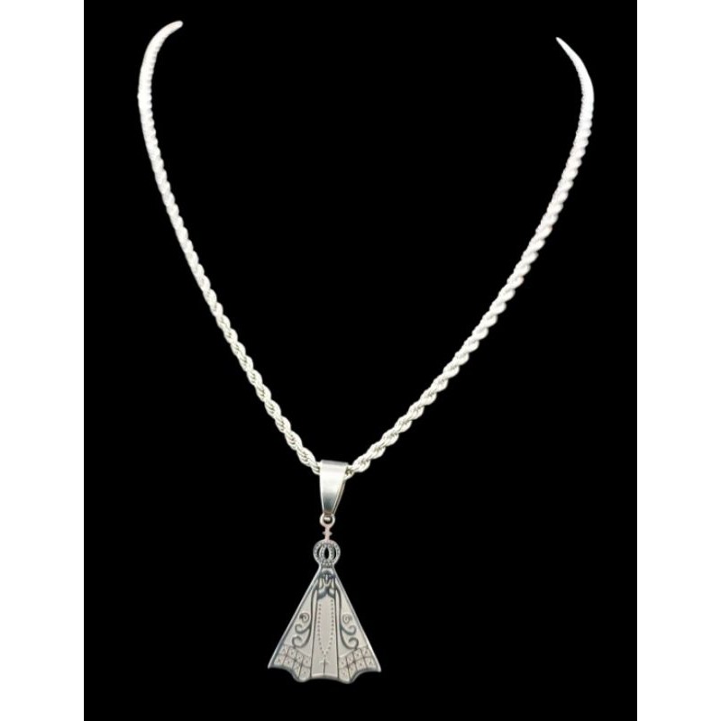 Corrente Colar Gargantilha Pescoço Prata Aço Inoxidável 45cm com Imagem de Nossa Senhora Aparecida