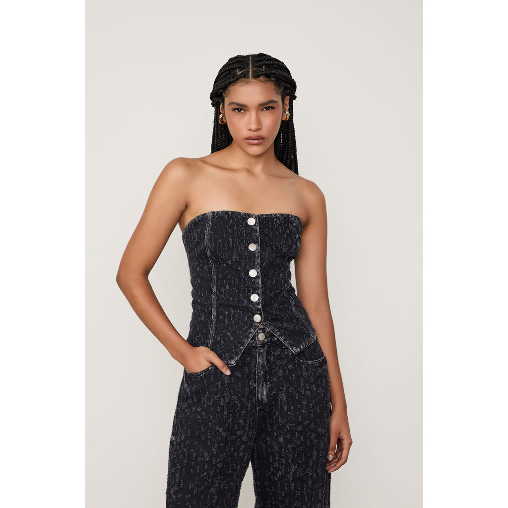 Top Jeans Decote Reto Animale Jeans