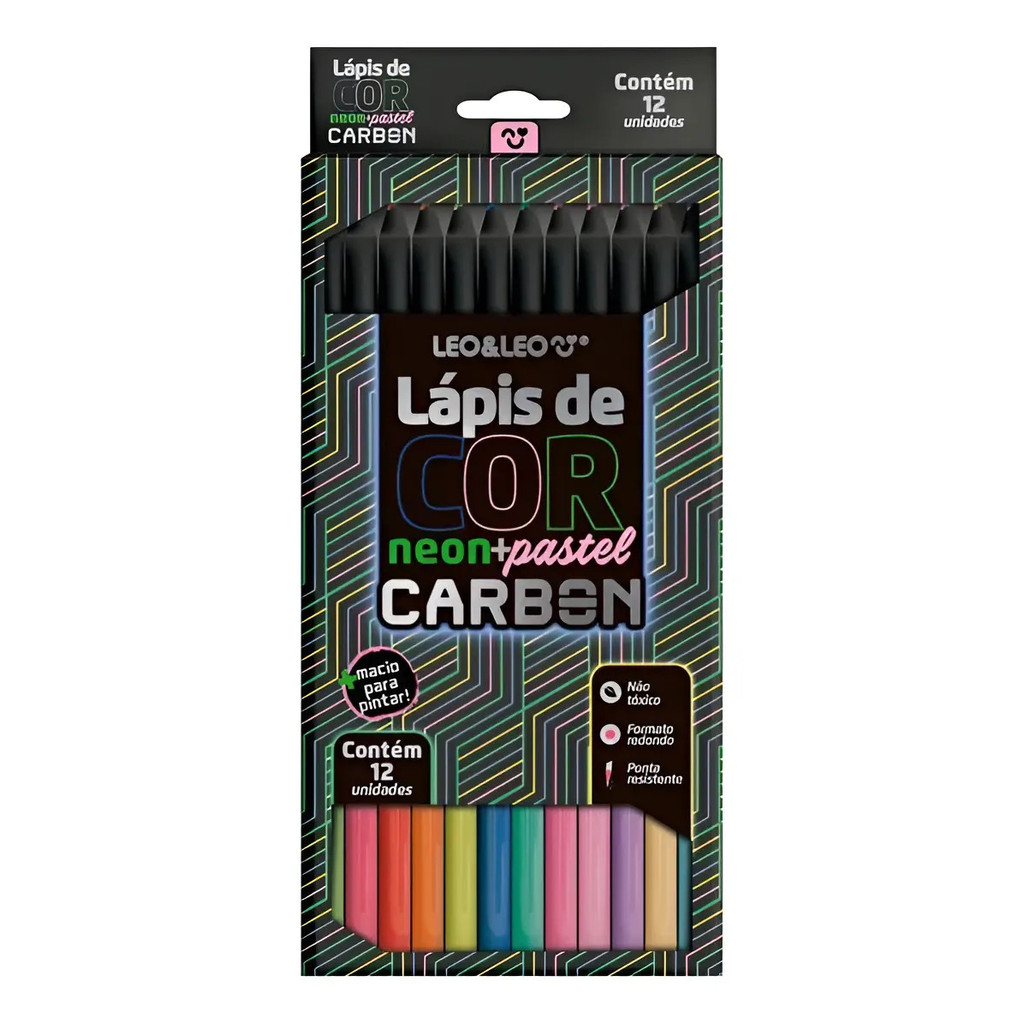 Lápis De Cor Leo&leo Carbon Neon + Pastel C/12 Cores