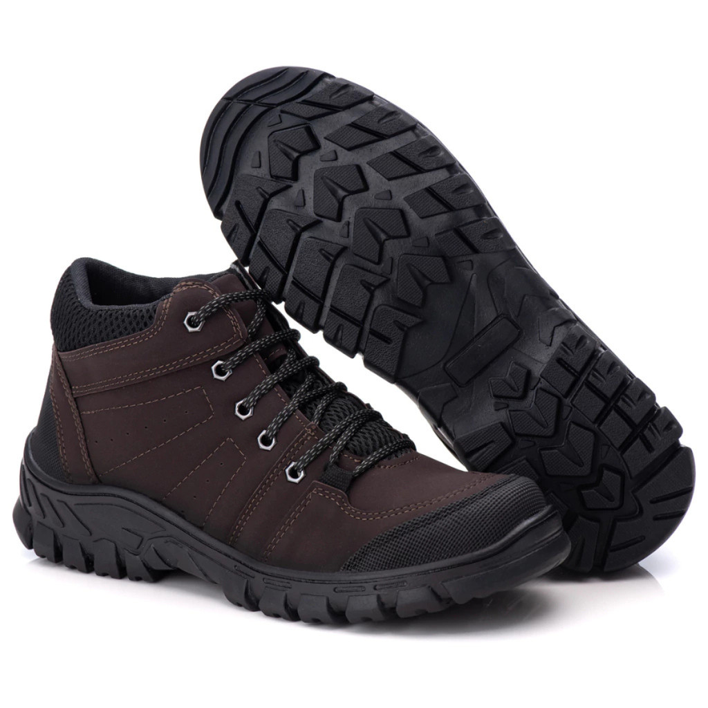 Bota 202 Coturno Masculina Adventure Couro Ecológico Trilha Trabalho Resistente Solado Borracha Confortável