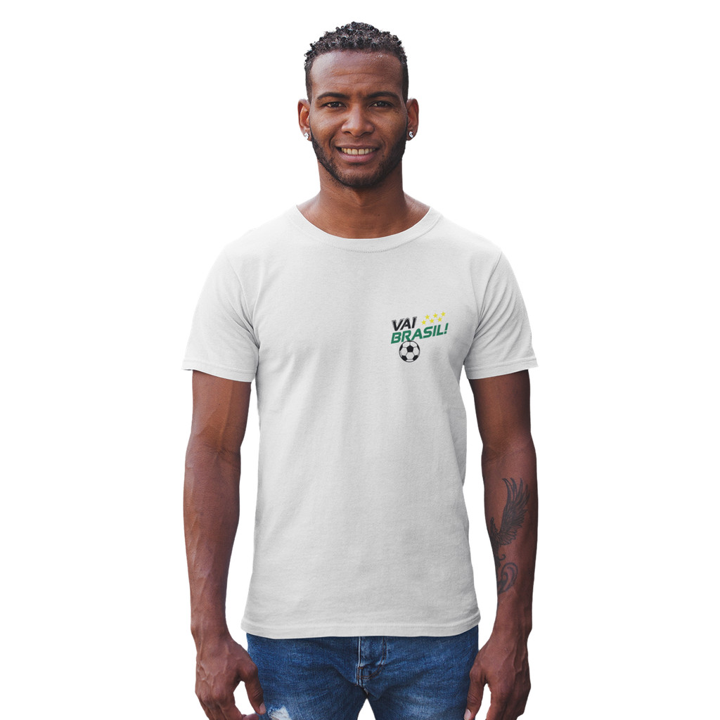 Camiseta Masculina 100% Poliéster Copa do Mundo Vai Brasil