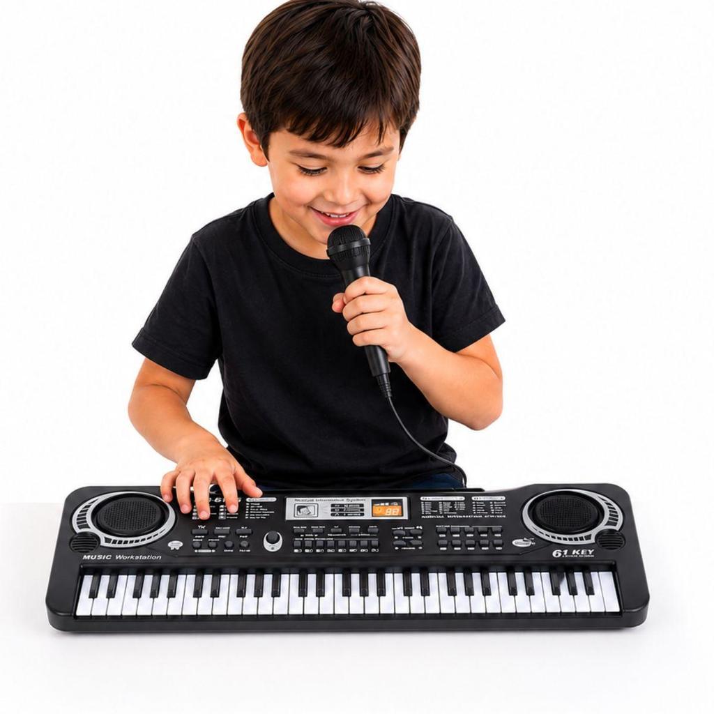 Teclado Musical Infantil 61 Teclas Profissional Com Microfone Sons E Ritmos Brinquedo Educativo