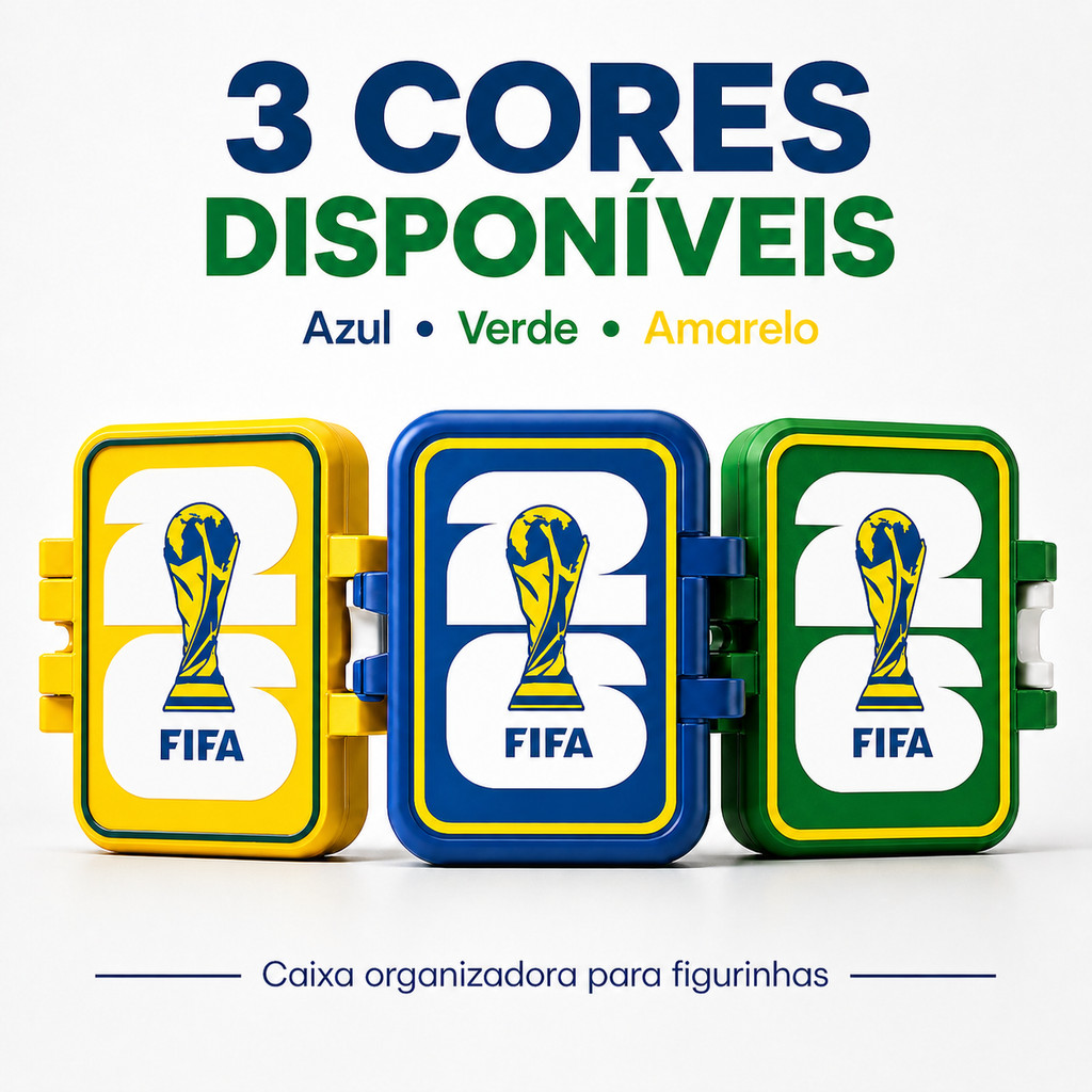 Caixa Organizadora Porta Figurinhas Copa do Mundo 2026 Estojo Guarda Figurinhas Futebol Álbum Panini