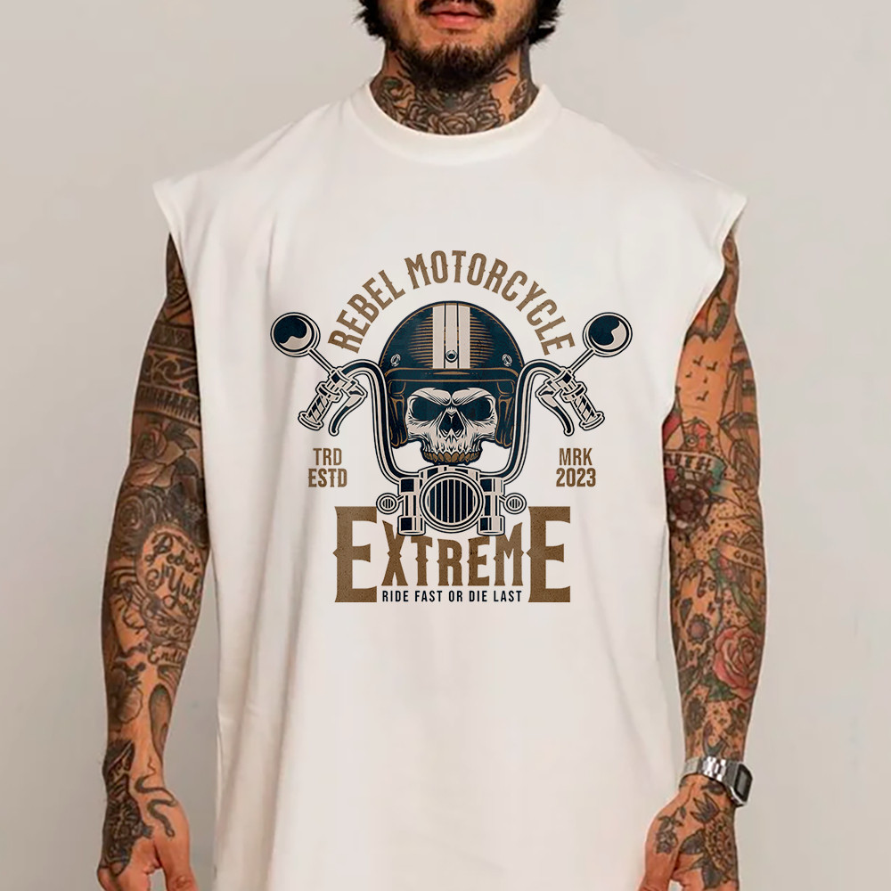 Camiseta Regata Machão Rebel Motorcycle Caveira 100% Algodão