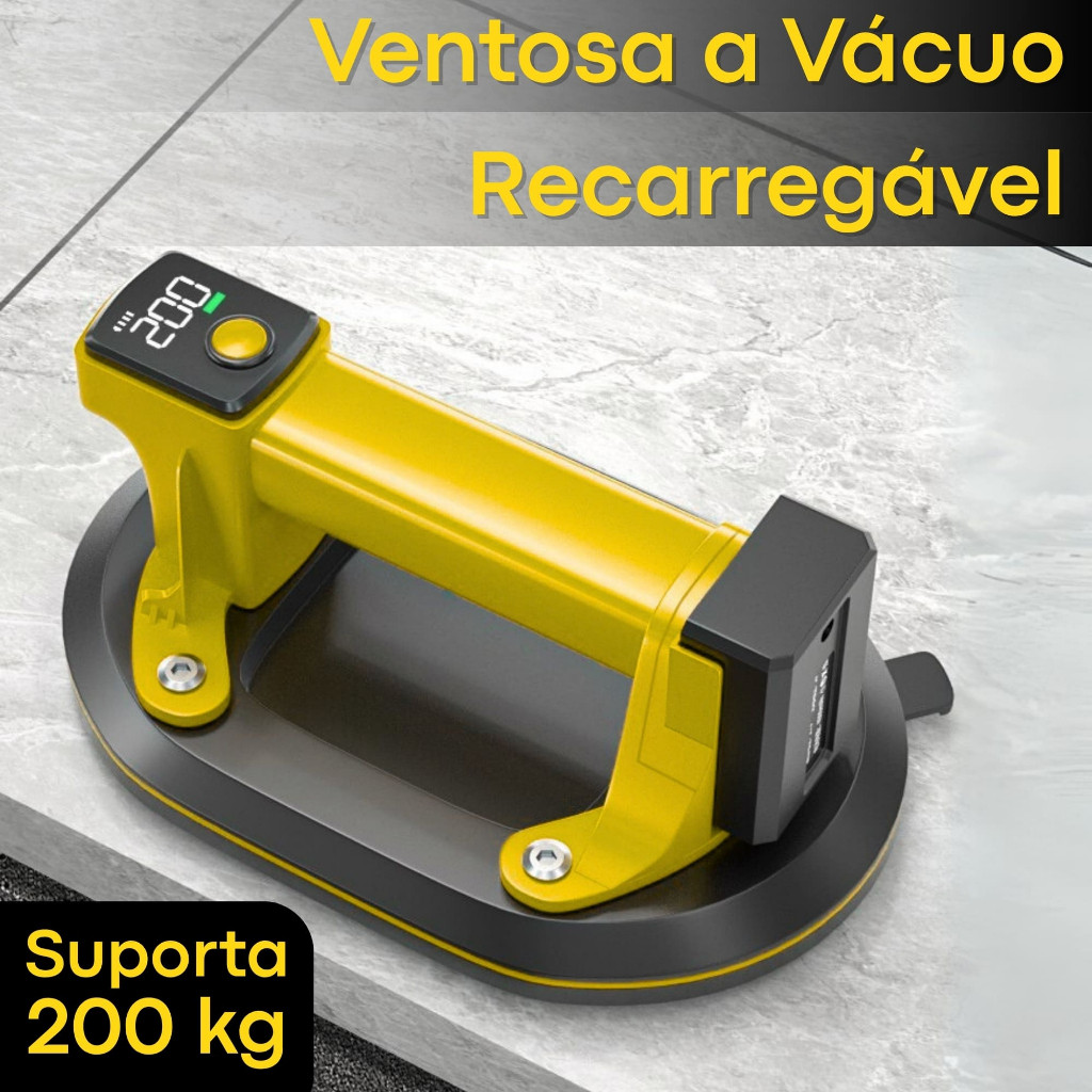 Ventosa Sucção Elétrica Automática 200kg Com Visor Bateria Recarregável Para Vidro Porcelanato Piso CHEF D